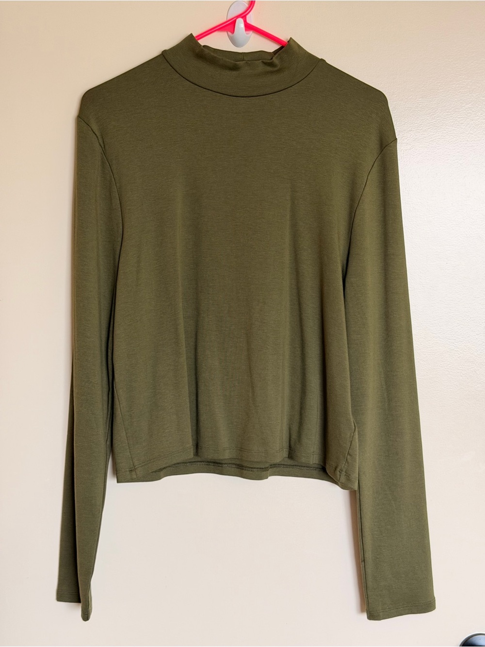 Olive Green Long Sleeve Mock Neck Top